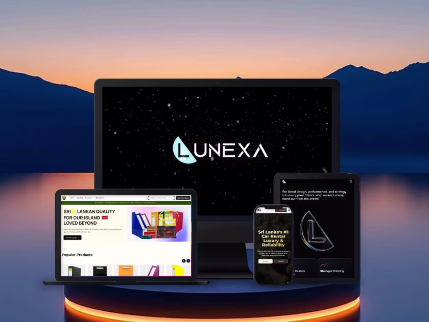 Lunexa website designs displayed on multiple devices